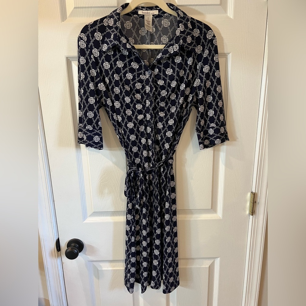 Laundry by Design Navy and White Patterned Midi Dress